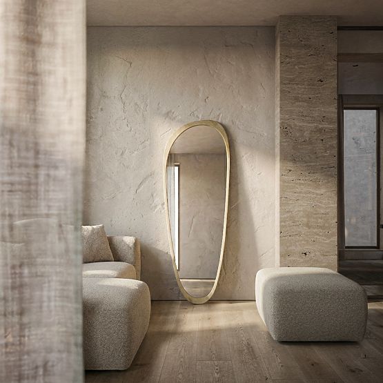 Specchio sospeso in cornice di legno Sogno 60x165 cm, forma irregolare, naturale