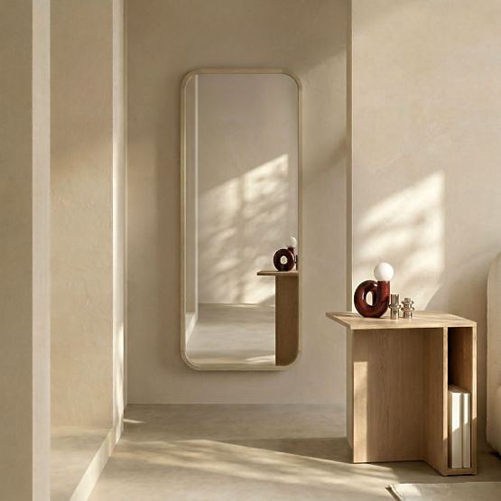 Specchio sospeso in cornice di legno Spira 60x160 cm, rettangolare, arrotondato, naturale