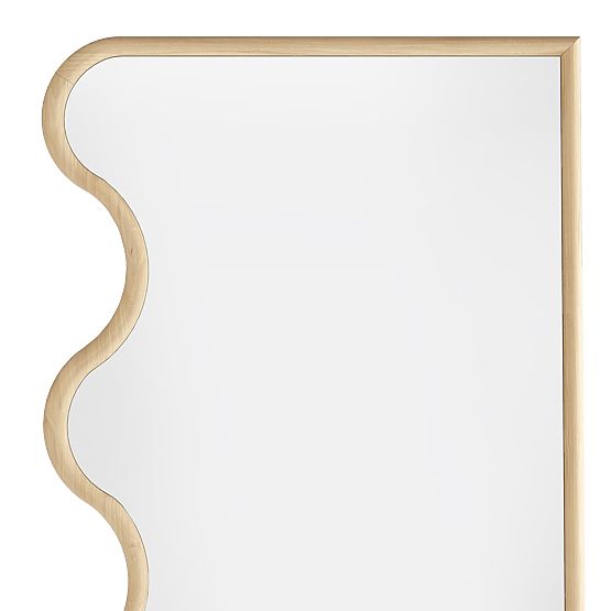 Specchio sospeso in cornice ondulata Noelie, 140x70 cm, rettangolare, legno di paulownia, naturale