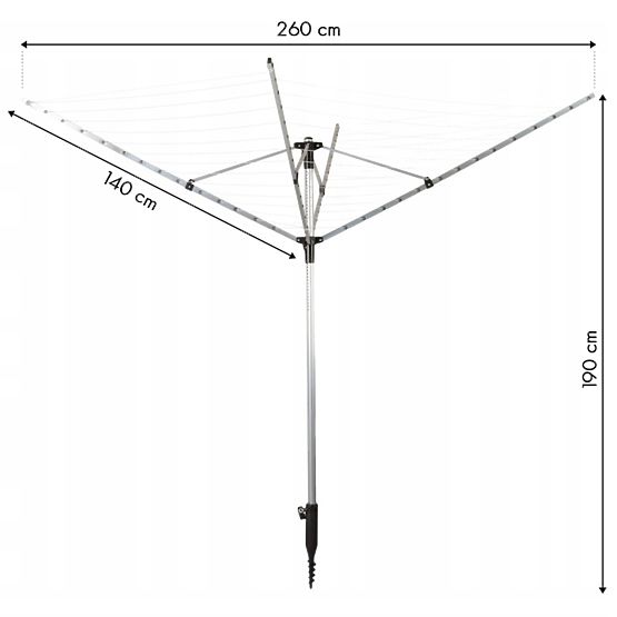 Stendibiancheria da giardino 260 cm + trivella