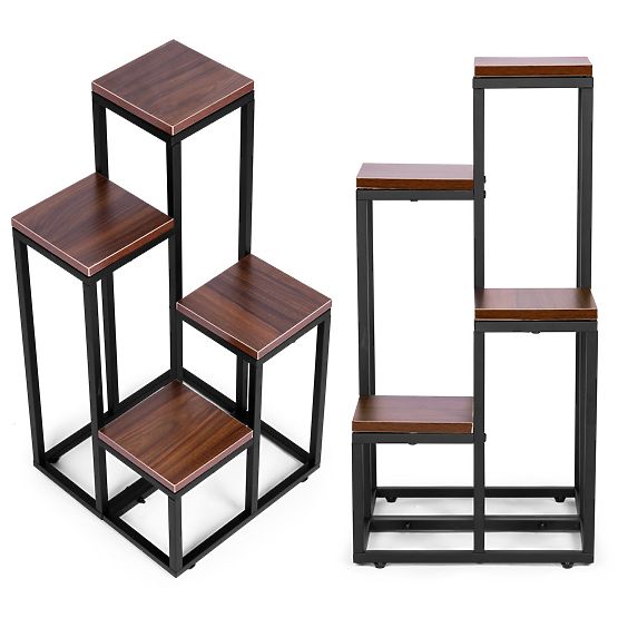 Supporto per piante scaffale per piante decorazioni 4 ripiani metallo MDF noce scuro ModernHome