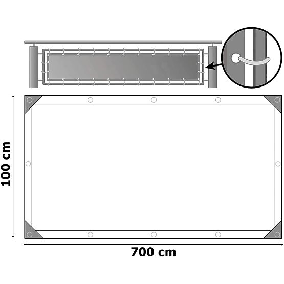 Tappetino Ombreggiante per Balcone Grigio 1x7 m