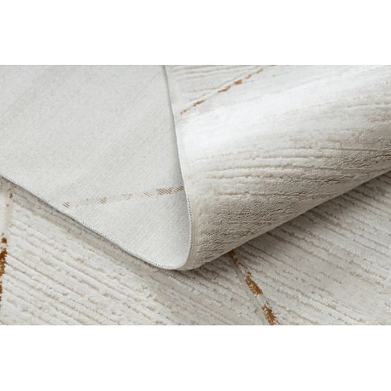 Tappeto moderno DUKE 51557 crema / oro - Geometrico, strutturato, molto morbido, frange