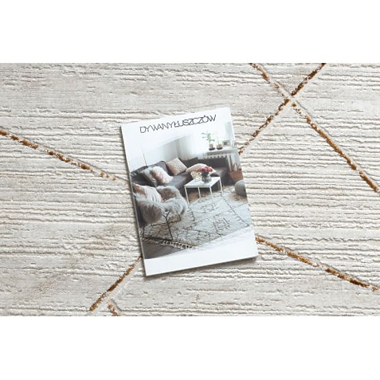 Tappeto moderno DUKE 51557 crema / oro - Geometrico, strutturato, molto morbido, frange