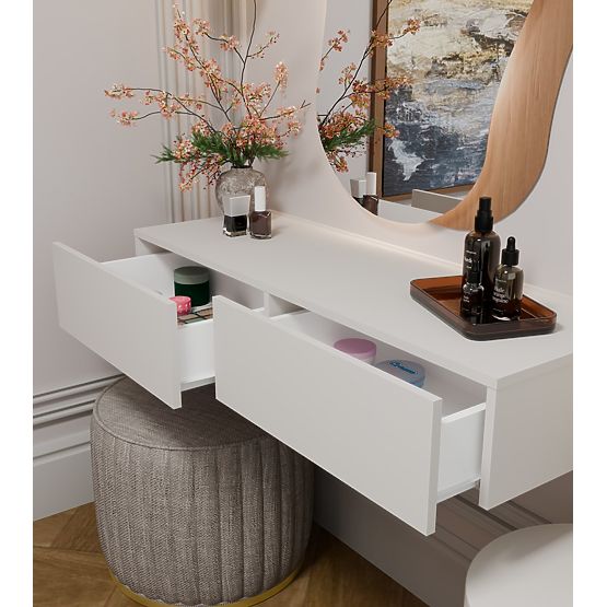 Tavolino Cosmetico Sospeso MIKA 110 cm 2 Cassetti per Camera da Letto CASHMERE Beige