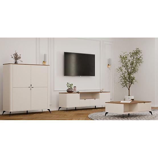 Tavolino da caffè CORDOBA Beige Cashmere Rovere Castello 2 Cassetti per Soggiorno