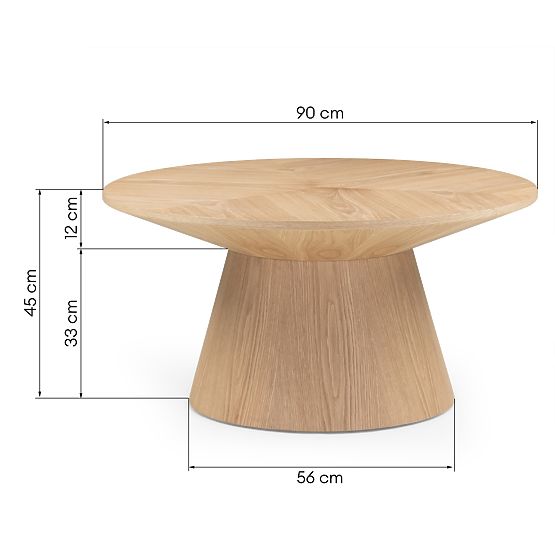 Tavolino da caffè Dalarna, 90 cm, rotondo, impiallacciatura di quercia naturale