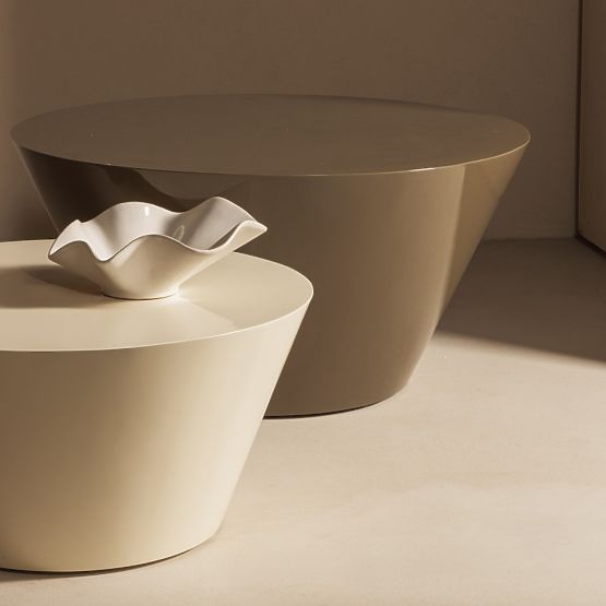 Tavolino da caffè Eclipso, 60 cm, bianco crema, lucido