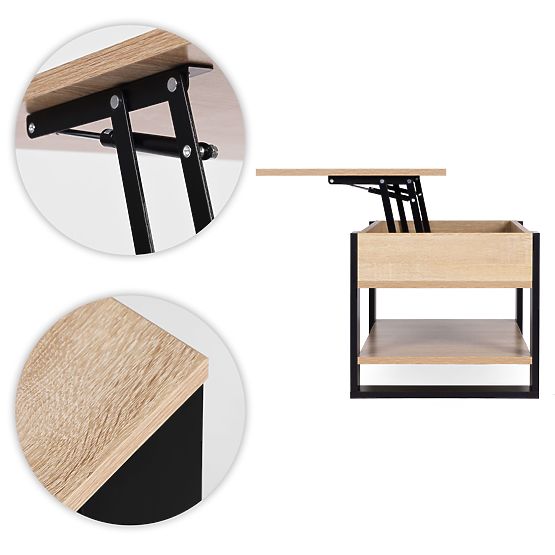 Tavolino da caffè estensibile con piano sollevabile 90 cm spazio di stoccaggio ripiano rovere sonoma