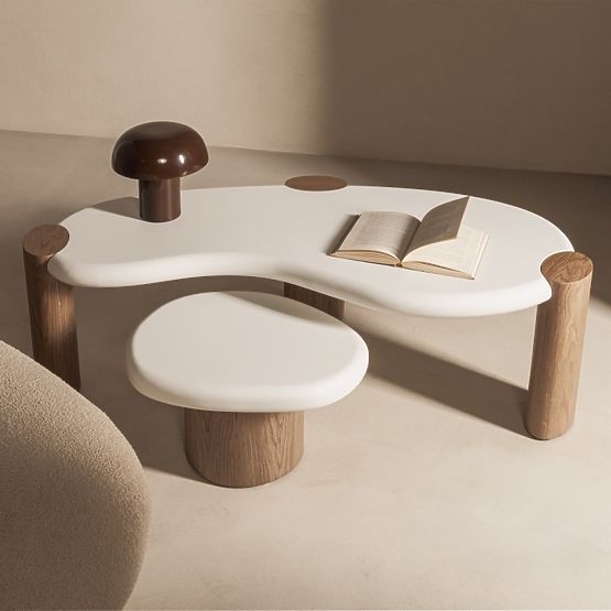 Tavolino da caffè Floe 125 cm, bianco/noce