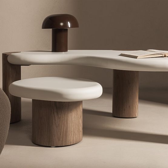 Tavolino da caffè Floe 125 cm, bianco/noce