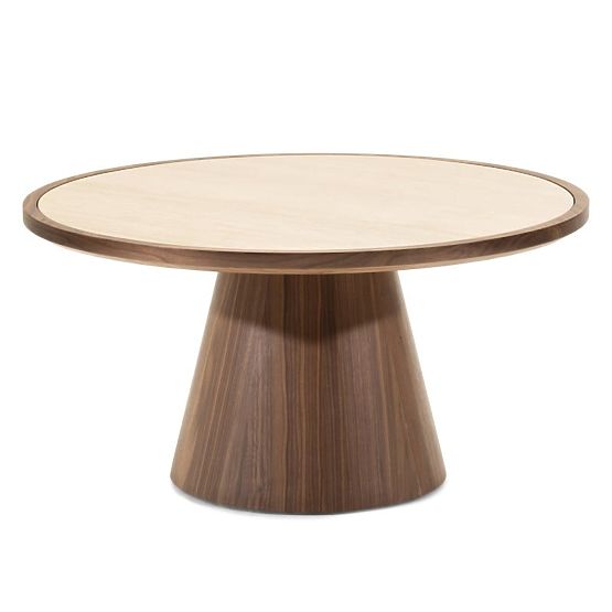Tavolino da caffè Kyoto 80 cm, rotondo, travertino/noce