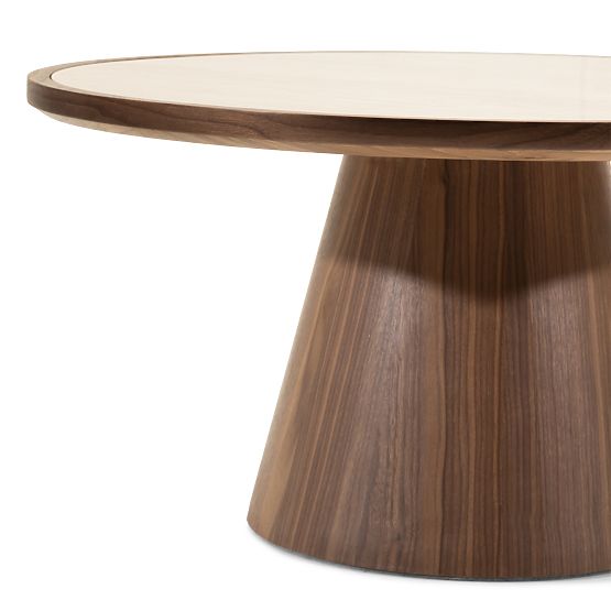 Tavolino da caffè Kyoto 80 cm, rotondo, travertino/noce