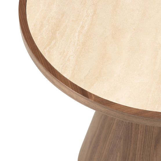 Tavolino da caffè Kyoto 80 cm, rotondo, travertino/noce