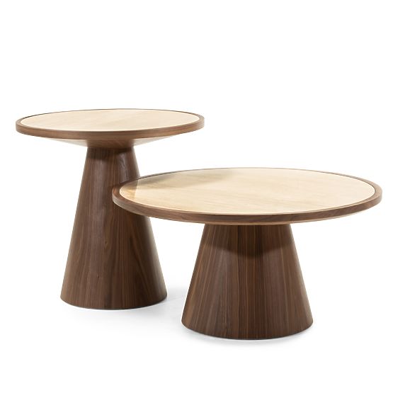 Tavolino da caffè Kyoto 80 cm, rotondo, travertino/noce