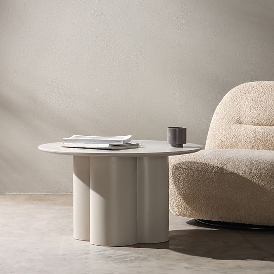 Tavolino da caffè Lazaro 80 cm, rotondo, grigio-beige