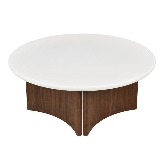 Tavolino da caffè Marlo 80 cm, bianco crema/noce, microcemento