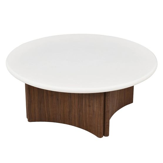 Tavolino da caffè Marlo 80 cm, bianco crema/noce, microcemento
