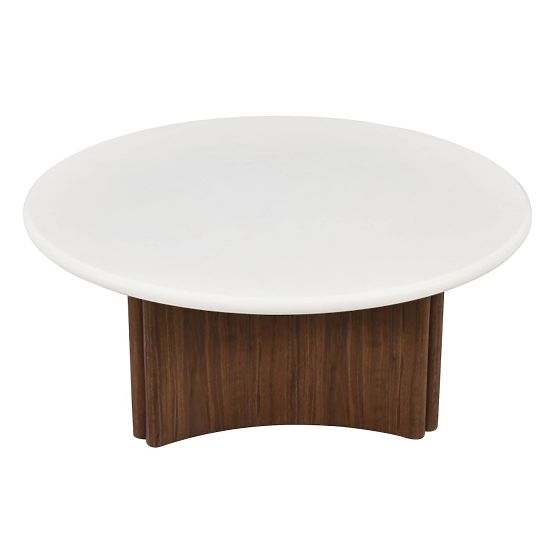 Tavolino da caffè Marlo 80 cm, bianco crema/noce, microcemento
