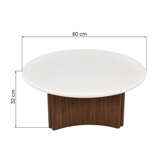 Tavolino da caffè Marlo 80 cm, bianco crema/noce, microcemento