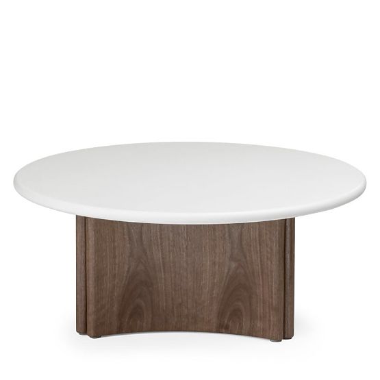 Tavolino da caffè Marlo 80 cm, bianco crema/noce, microcemento