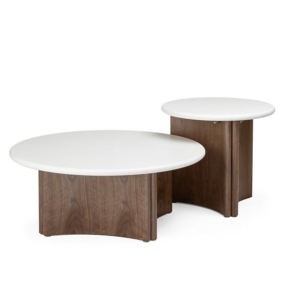 Tavolino da caffè Marlo 80 cm, bianco crema/noce, microcemento