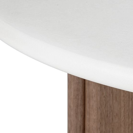 Tavolino da caffè Marlo 80 cm, bianco crema/noce, microcemento