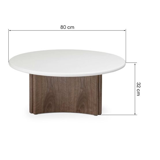 Tavolino da caffè Marlo 80 cm, bianco crema/noce, microcemento