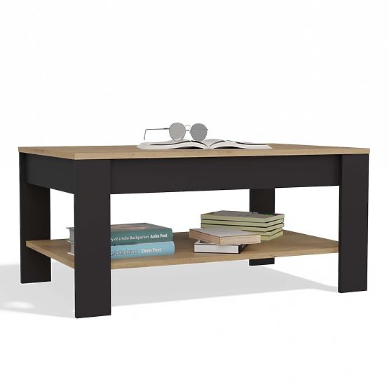 Tavolino da caffè OHIO ROVERE ARTIGIANO NERO Tavolo con Ripiano per Soggiorno 93x58x43,5 cm