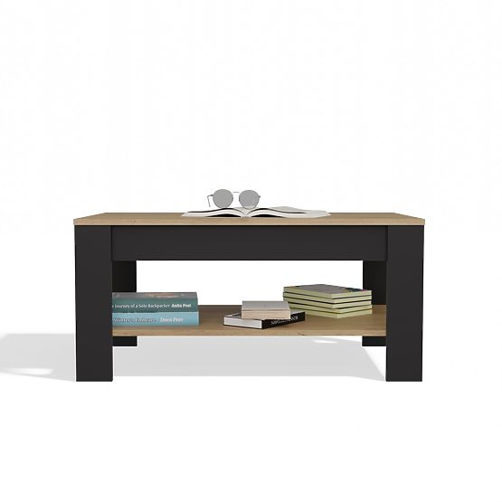 Tavolino da caffè OHIO ROVERE ARTIGIANO NERO Tavolo con Ripiano per Soggiorno 93x58x43,5 cm