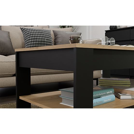 Tavolino da caffè OHIO ROVERE ARTIGIANO NERO Tavolo con Ripiano per Soggiorno 93x58x43,5 cm