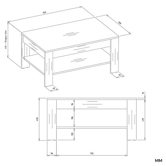 Tavolino da caffè OHIO ROVERE ARTIGIANO NERO Tavolo con Ripiano per Soggiorno 93x58x43,5 cm