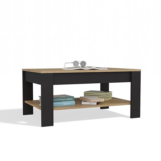 Tavolino da caffè OHIO ROVERE ARTIGIANO NERO Tavolo con Ripiano per Soggiorno 93x58x43,5 cm