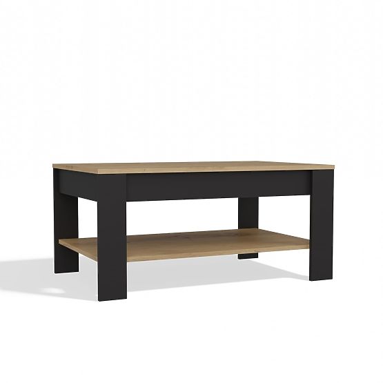 Tavolino da caffè OHIO ROVERE ARTIGIANO NERO Tavolo con Ripiano per Soggiorno 93x58x43,5 cm