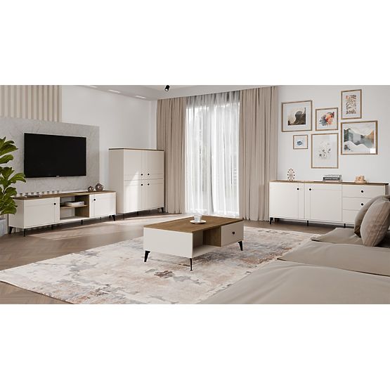 Tavolino da caffè POINT 2S 110 Beige Cashmere Rovere Castello 2 Cassetti per Soggiorno