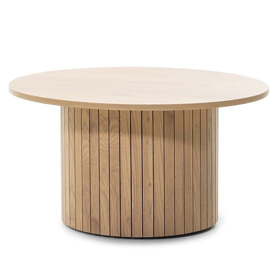 Tavolino da caffè Remigio 80 cm, rotondo con lamelle, rovere