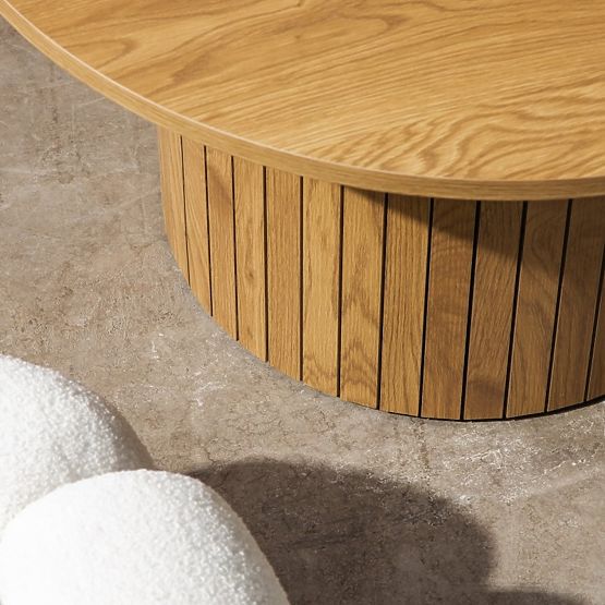 Tavolino da caffè Remigio 80 cm, rotondo con lamelle, rovere