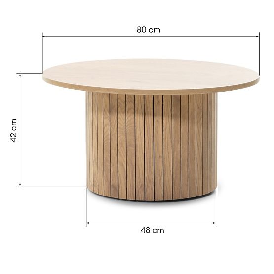 Tavolino da caffè Remigio 80 cm, rotondo con lamelle, rovere