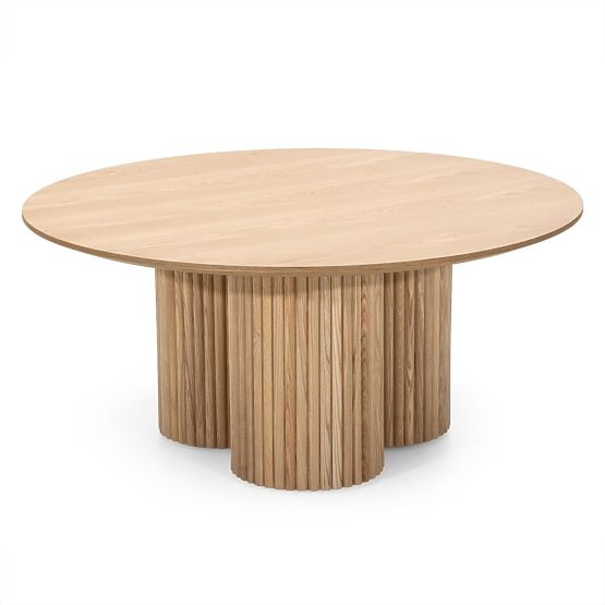 Tavolino da caffè rotondo Vesby 100 cm, rovere naturale, frassino, lamelle