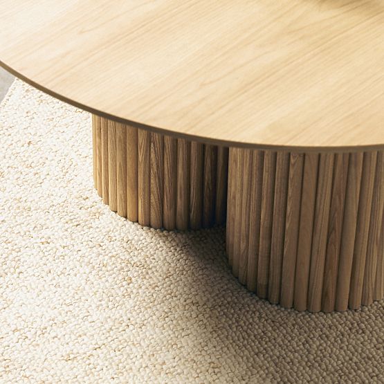 Tavolino da caffè rotondo Vesby 100 cm, rovere naturale, frassino, lamelle