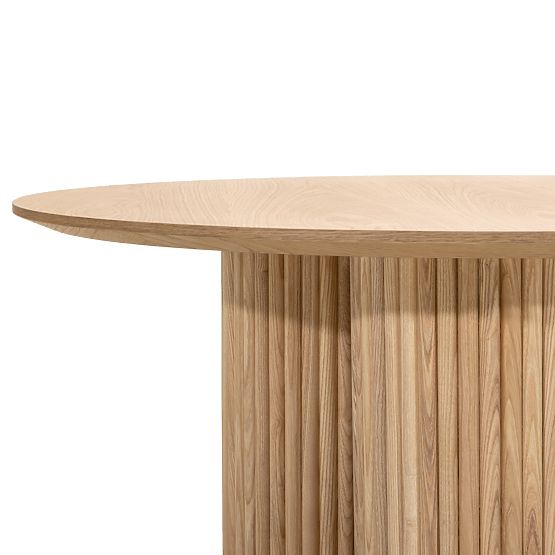 Tavolino da caffè rotondo Vesby 100 cm, rovere naturale, frassino, lamelle