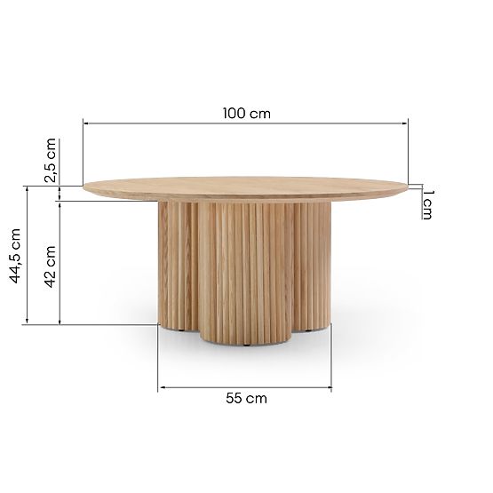 Tavolino da caffè rotondo Vesby 100 cm, rovere naturale, frassino, lamelle