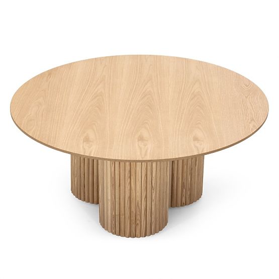 Tavolino da caffè rotondo Vesby 100 cm, rovere naturale, frassino, lamelle
