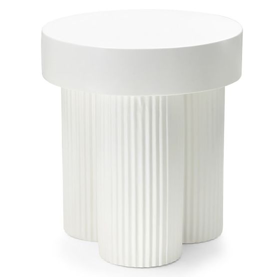 Tavolino da caffè Salerno 45 cm, rotondo, bianco, con scanalature