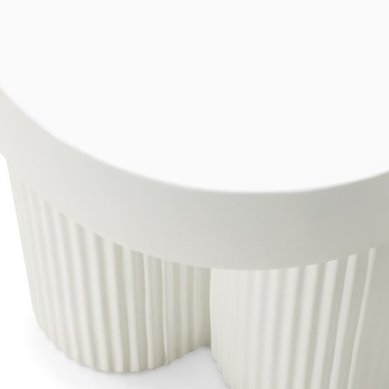 Tavolino da caffè Salerno 45 cm, rotondo, bianco, con scanalature