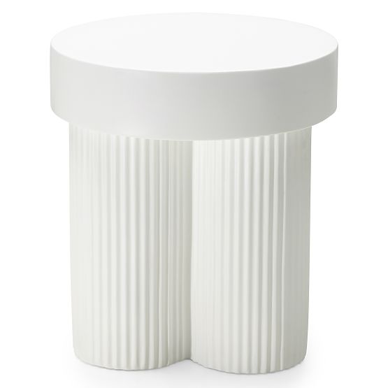 Tavolino da caffè Salerno 45 cm, rotondo, bianco, con scanalature