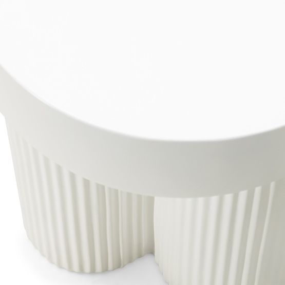 Tavolino da caffè Salerno 45 cm, rotondo, bianco, con scanalature