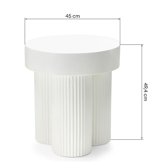 Tavolino da caffè Salerno 45 cm, rotondo, bianco, con scanalature