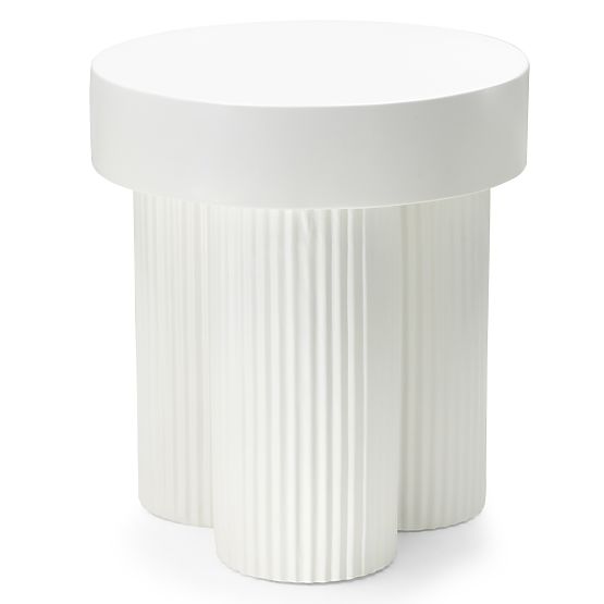 Tavolino da caffè Salerno 45 cm, rotondo, bianco, con scanalature