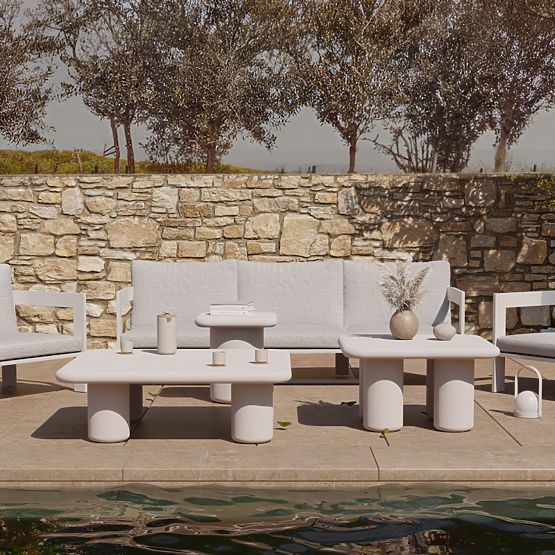 Tavolino da giardino Vibonis 100 cm, quadrato, in cemento, beige chiaro